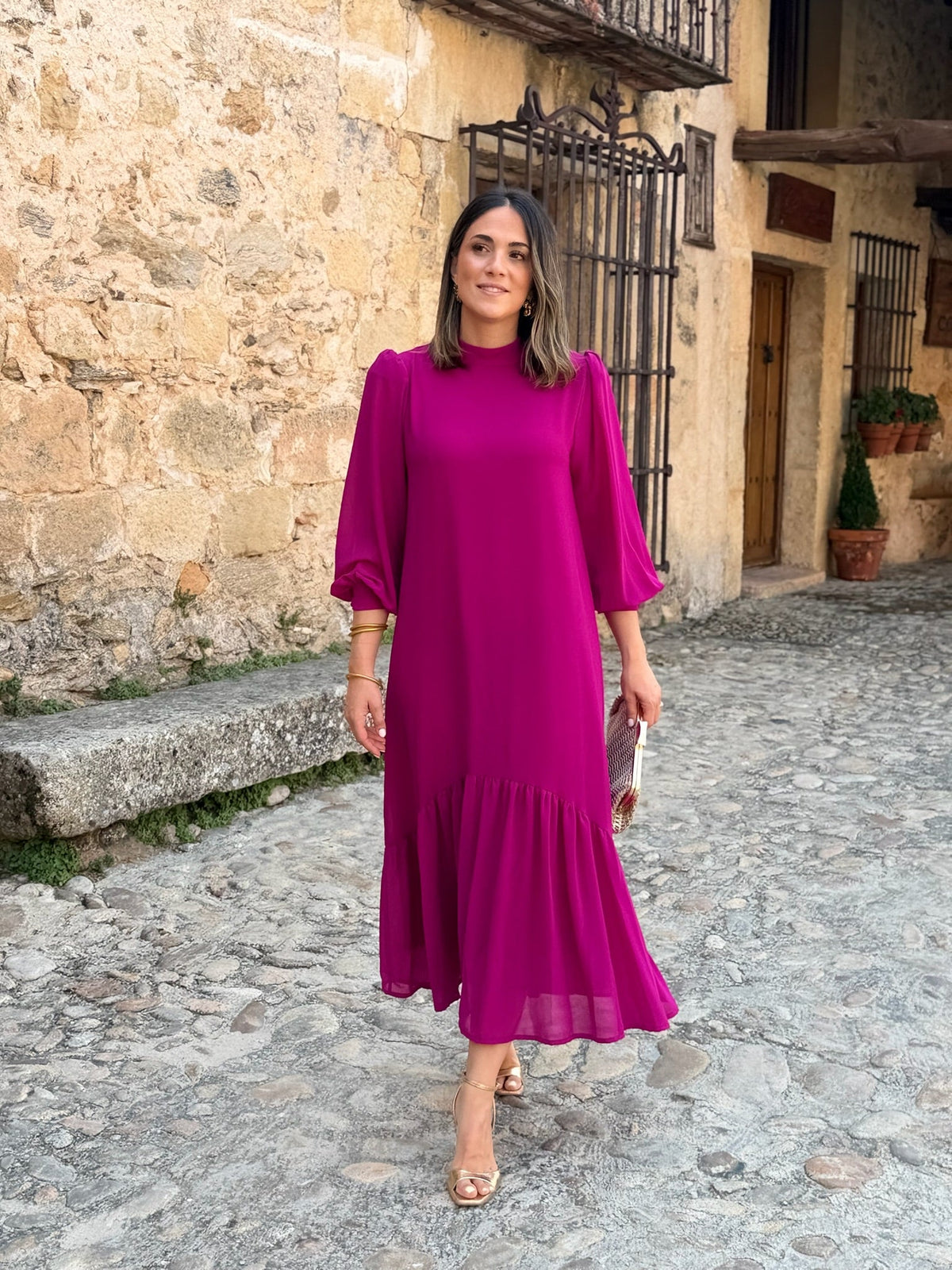 Laura | Vestido de gasa con volante - Buganvilla