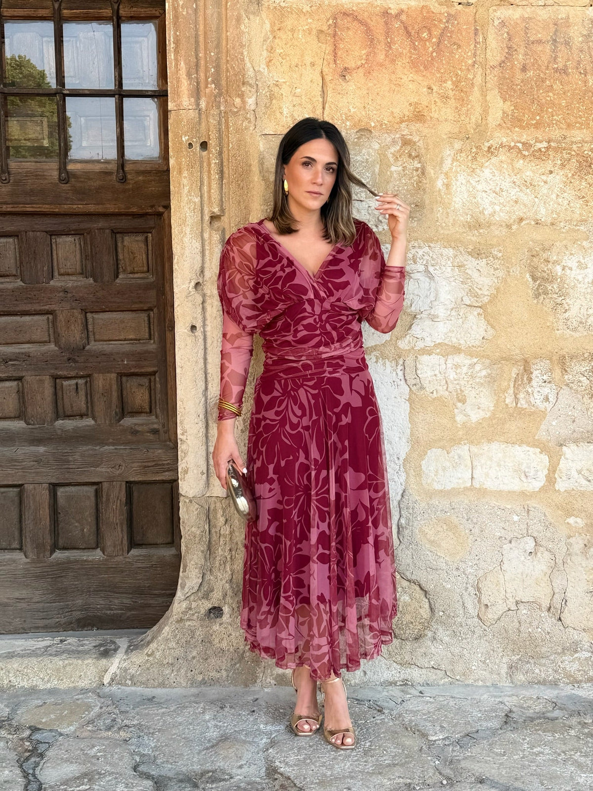 Eva | Vestido de tul con escote cruzado - Estampado floral