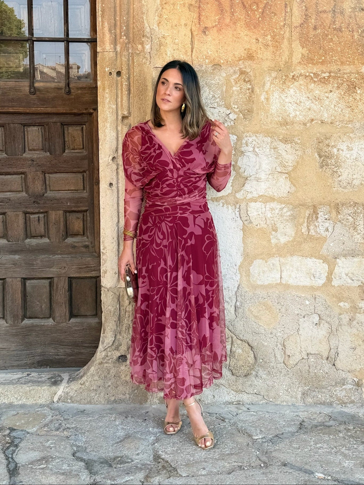 Eva | Vestido de tul con escote cruzado - Estampado floral