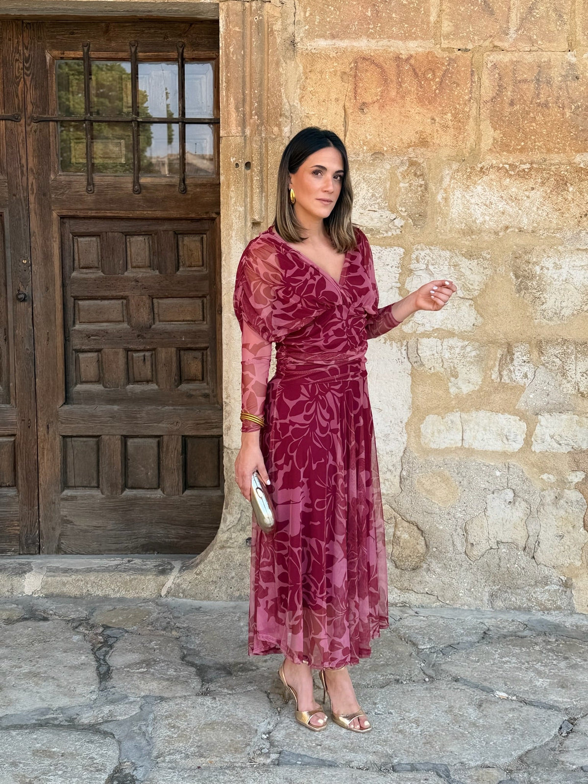 Eva | Vestido de tul con escote cruzado - Estampado floral