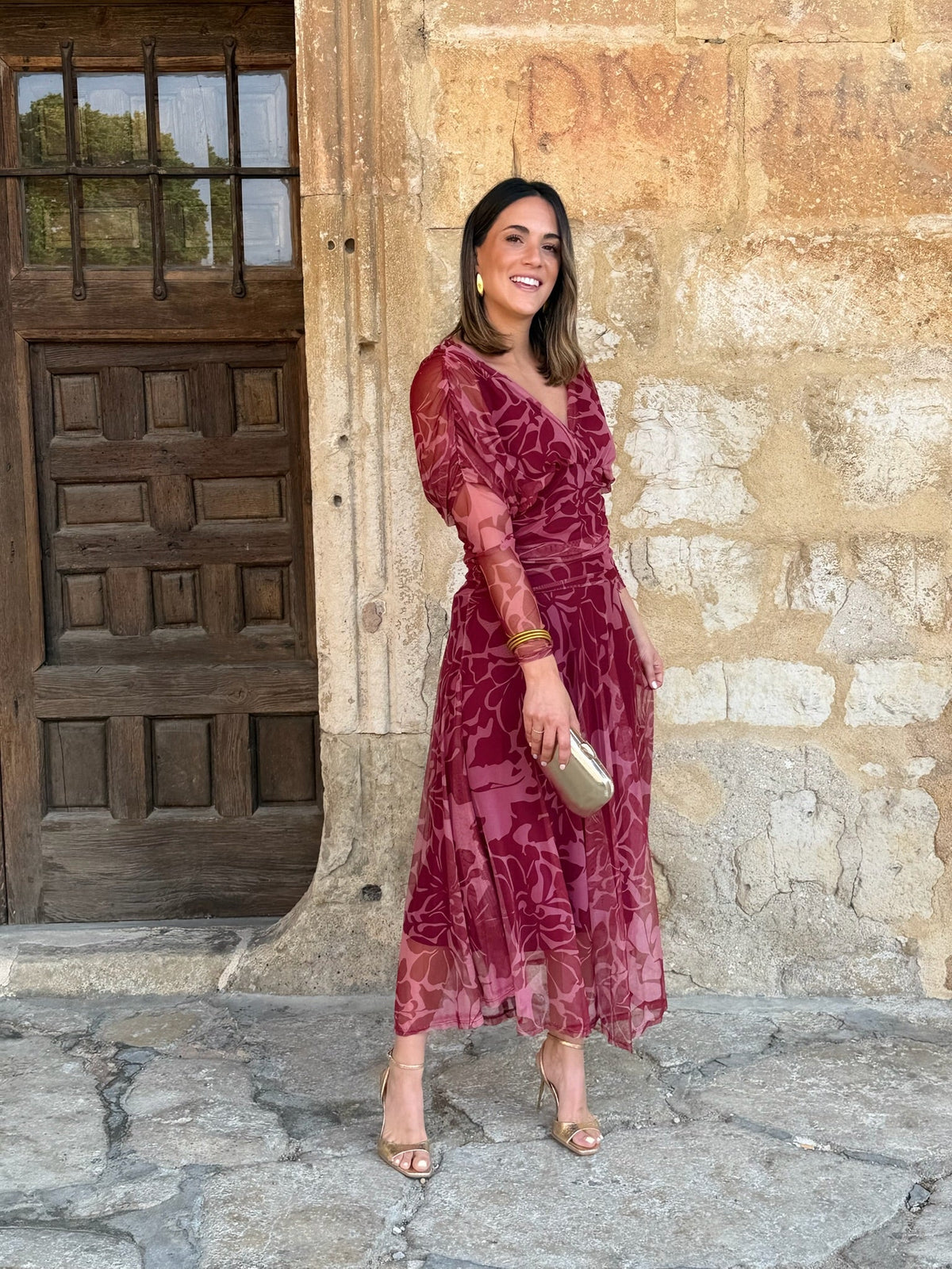 Eva | Vestido de tul con escote cruzado - Estampado floral