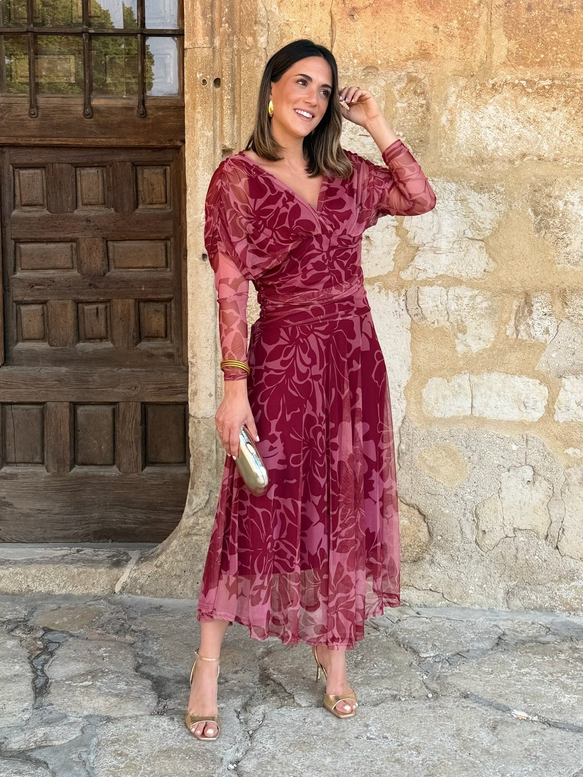 Eva | Vestido de tul con escote cruzado - Estampado floral