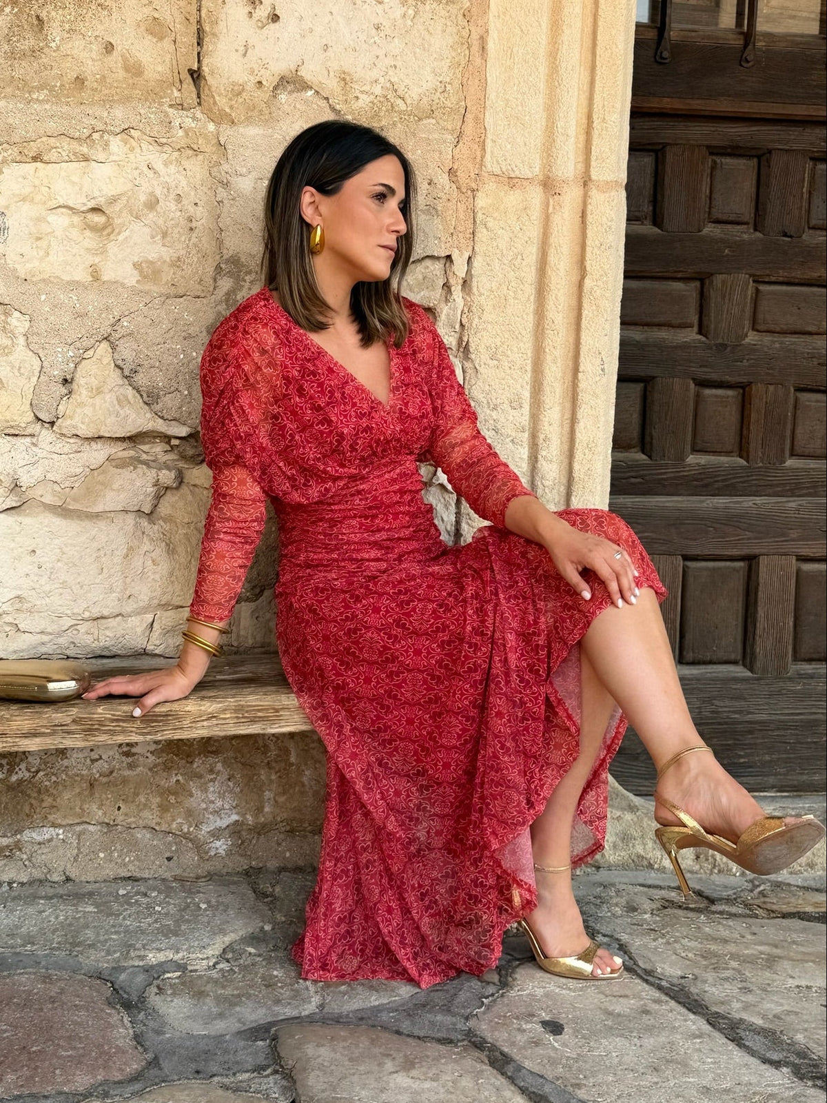 Nuria | Vestido de tul con escote cruzado - Estampado