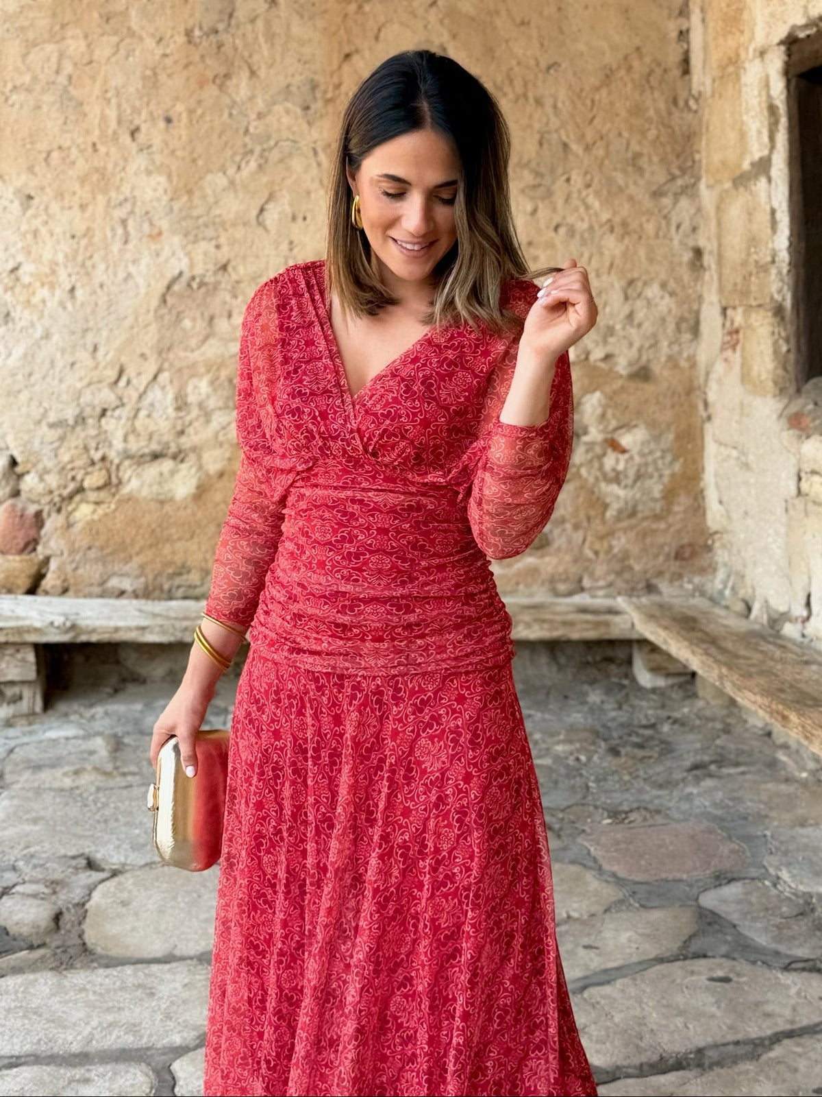 Nuria | Vestido de tul con escote cruzado - Estampado