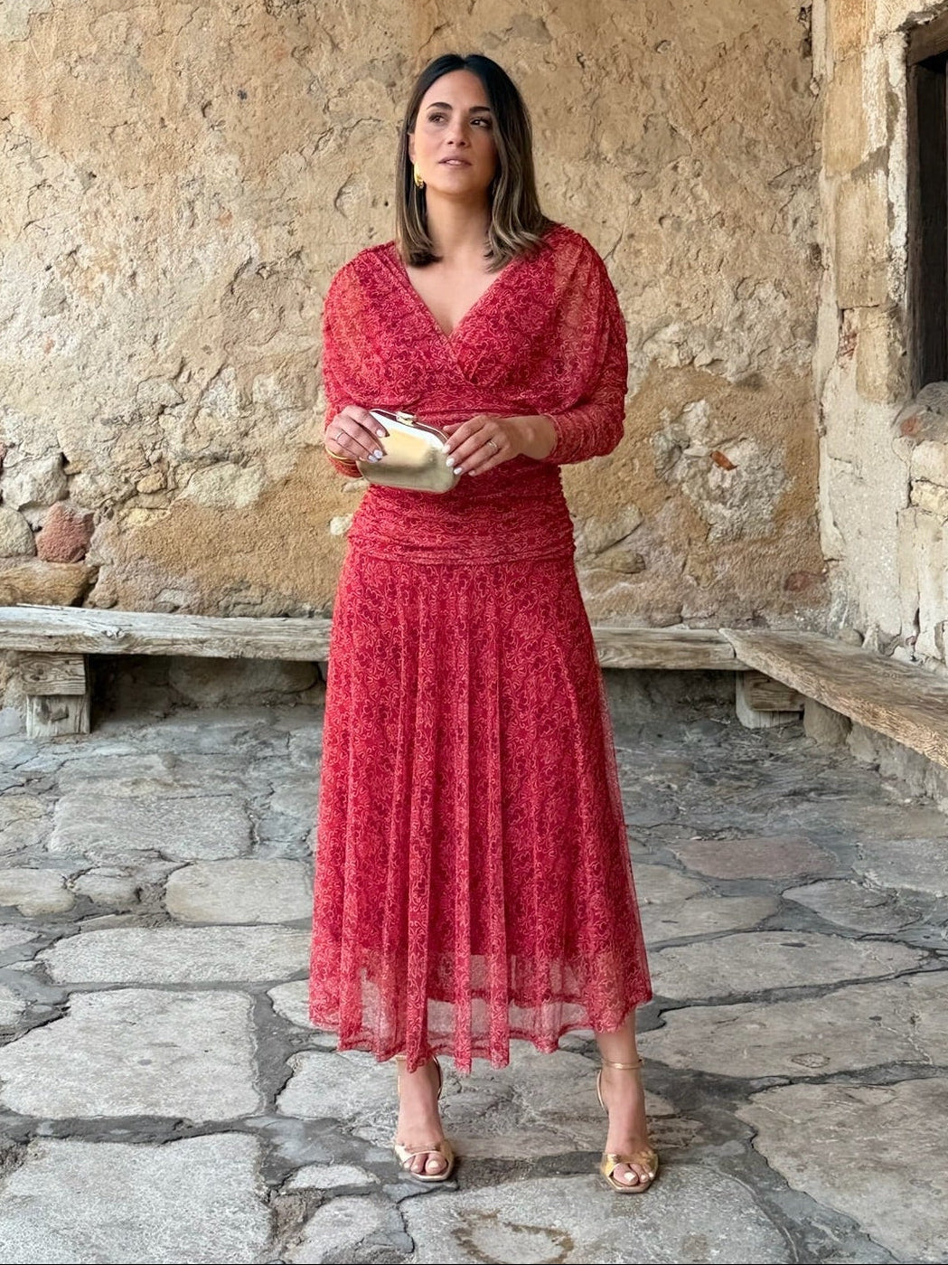 Nuria | Vestido de tul con escote cruzado - Estampado