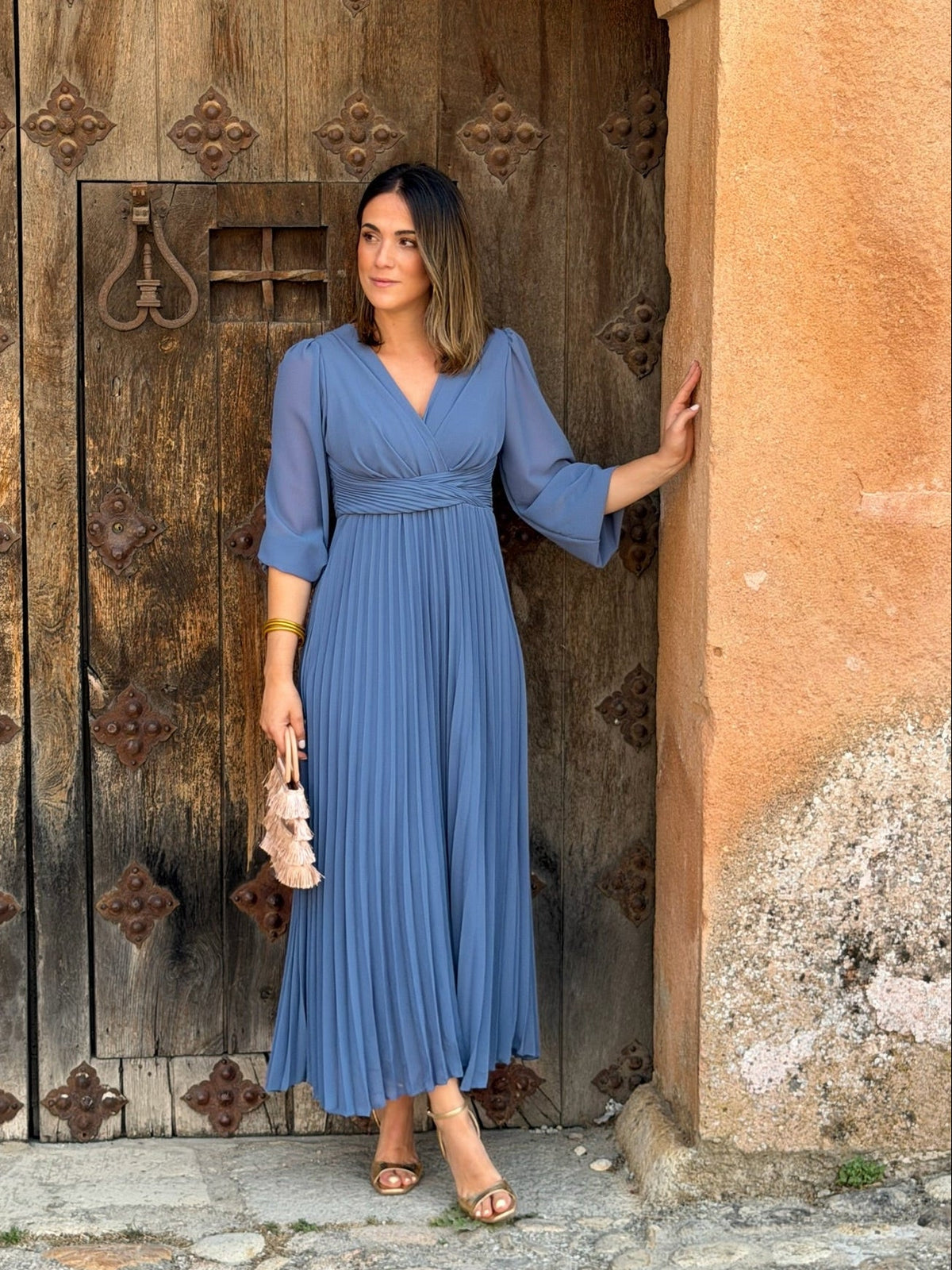Irene | Vestido plisado de gasa - Azul