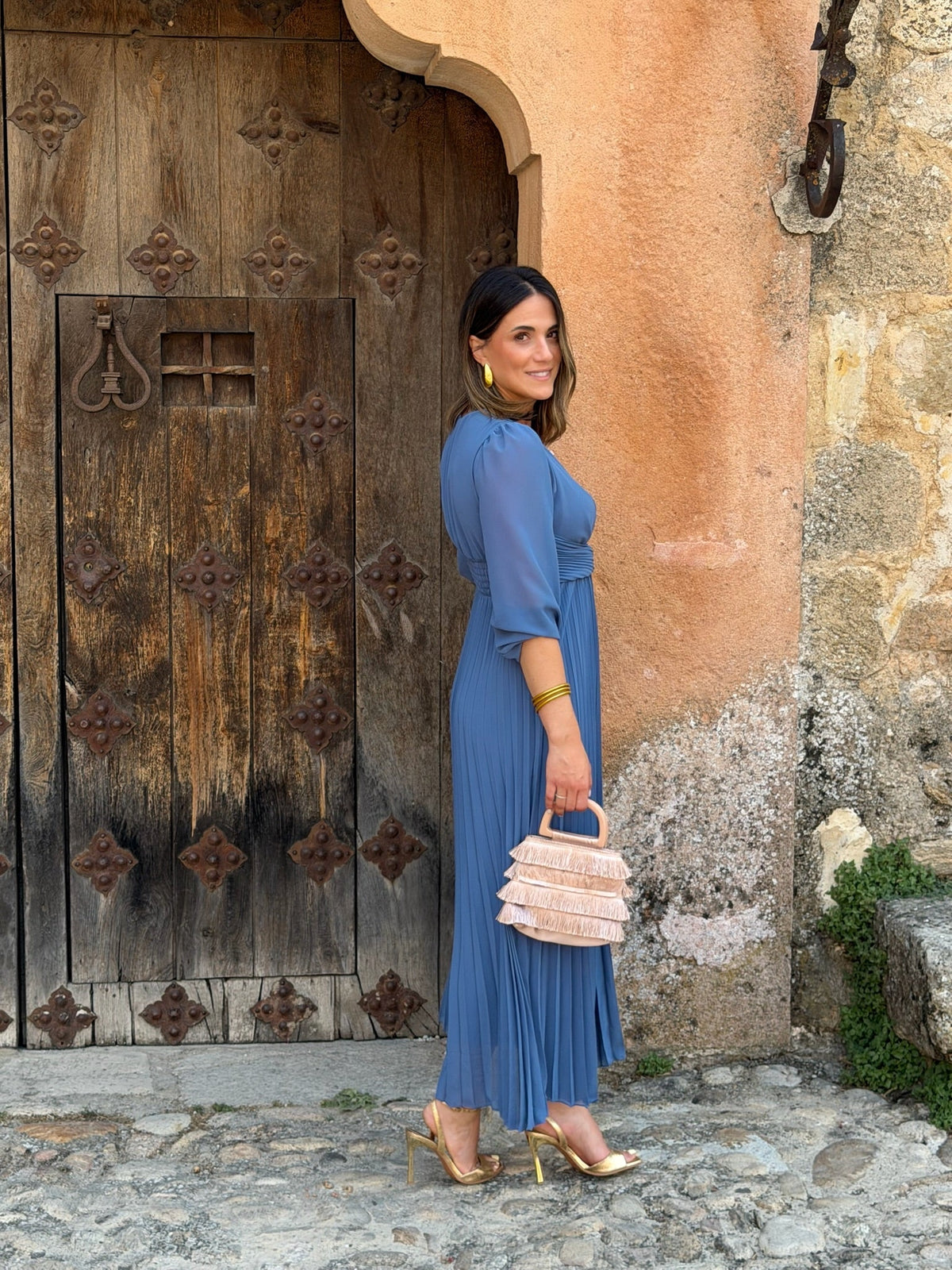 Irene | Vestido plisado de gasa - Azul