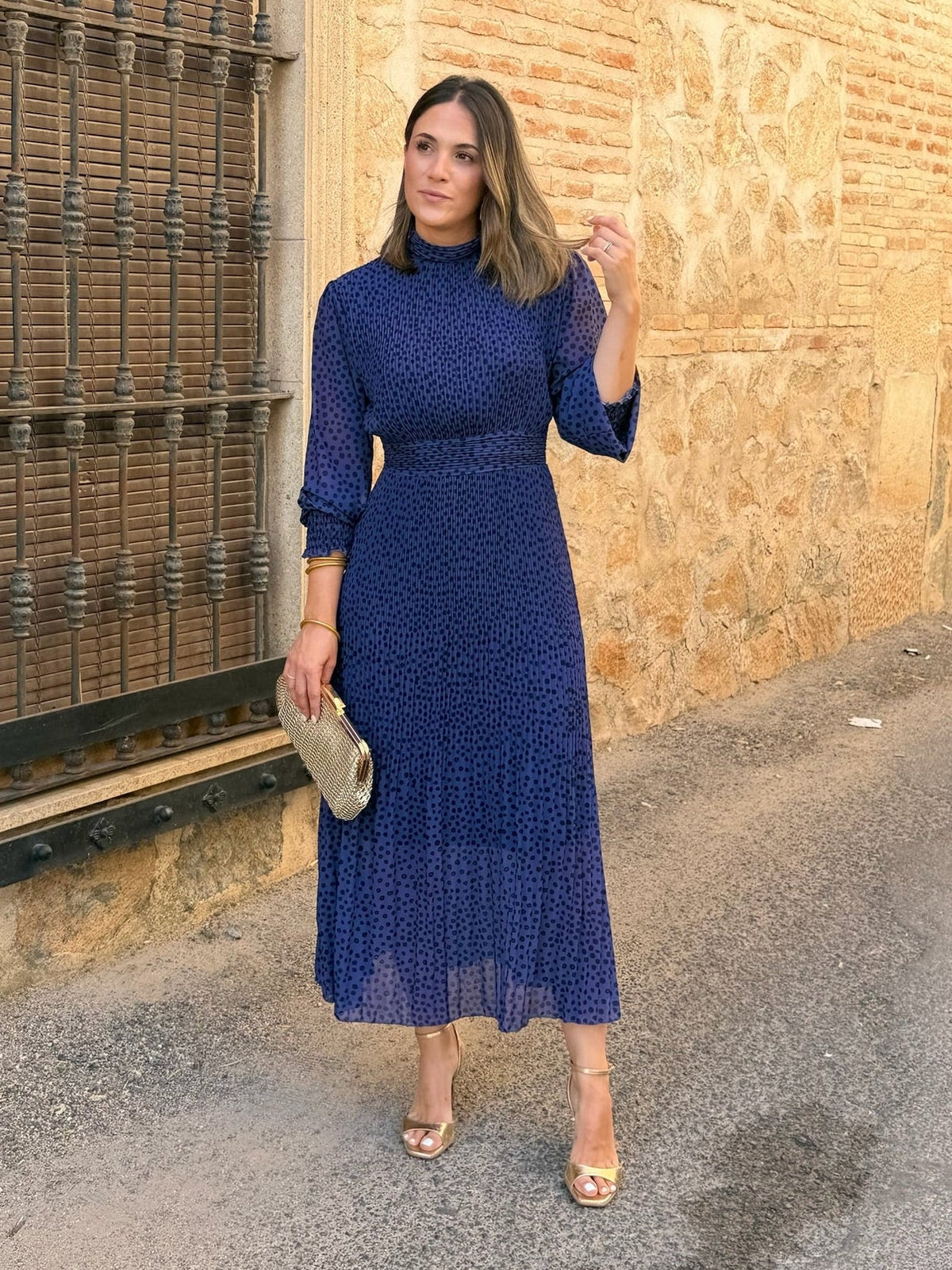 Pilar | Vestido midi de lunares - Azul