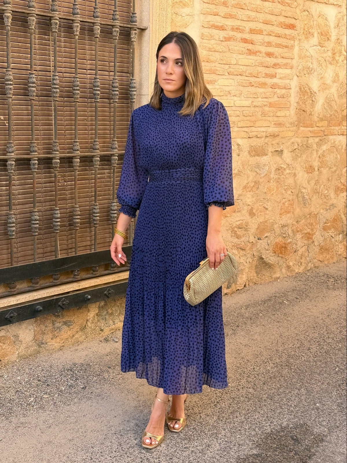 Pilar | Vestido midi de lunares - Azul