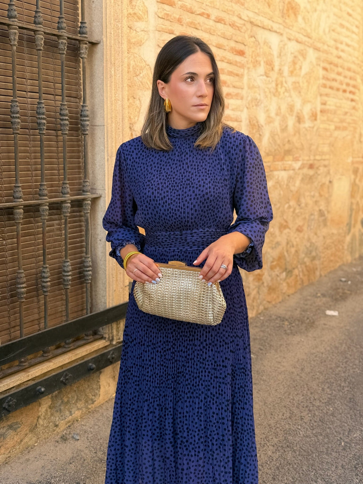 Pilar | Vestido midi de lunares - Azul