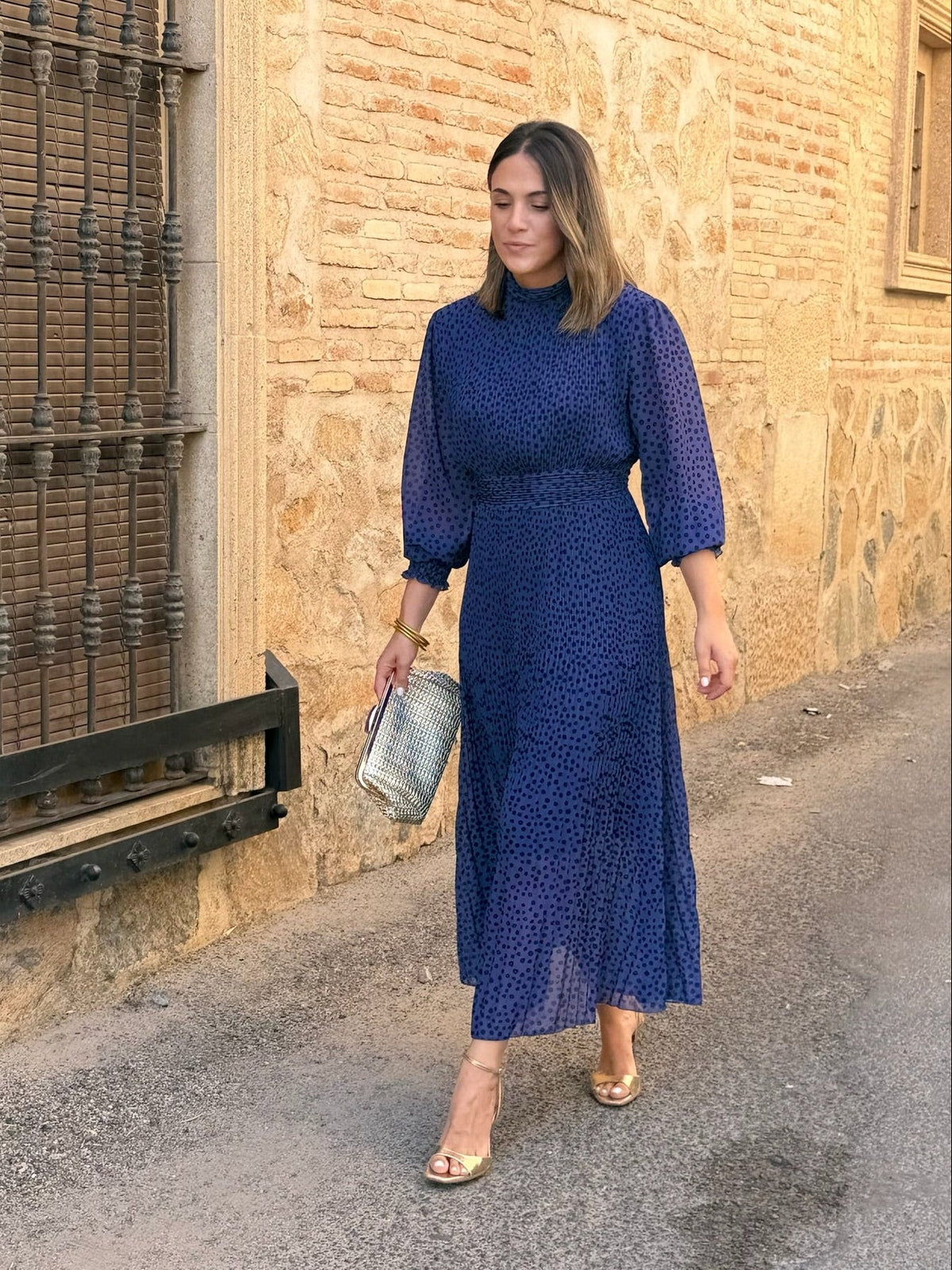 Pilar | Vestido midi de lunares - Azul