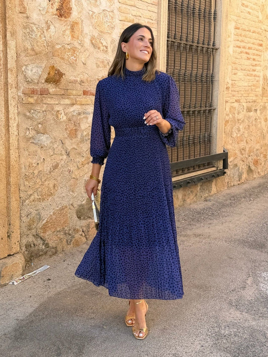 Pilar | Vestido midi de lunares - Azul