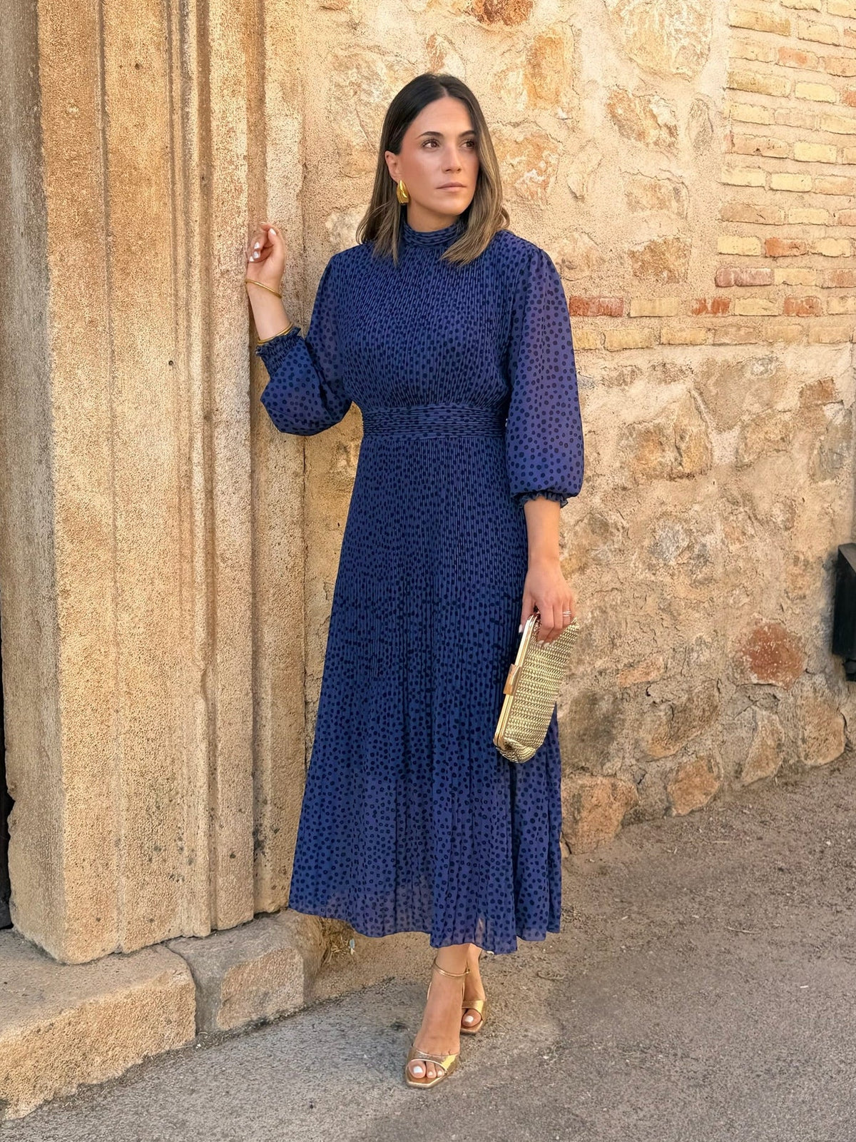 Pilar | Vestido midi de lunares - Azul