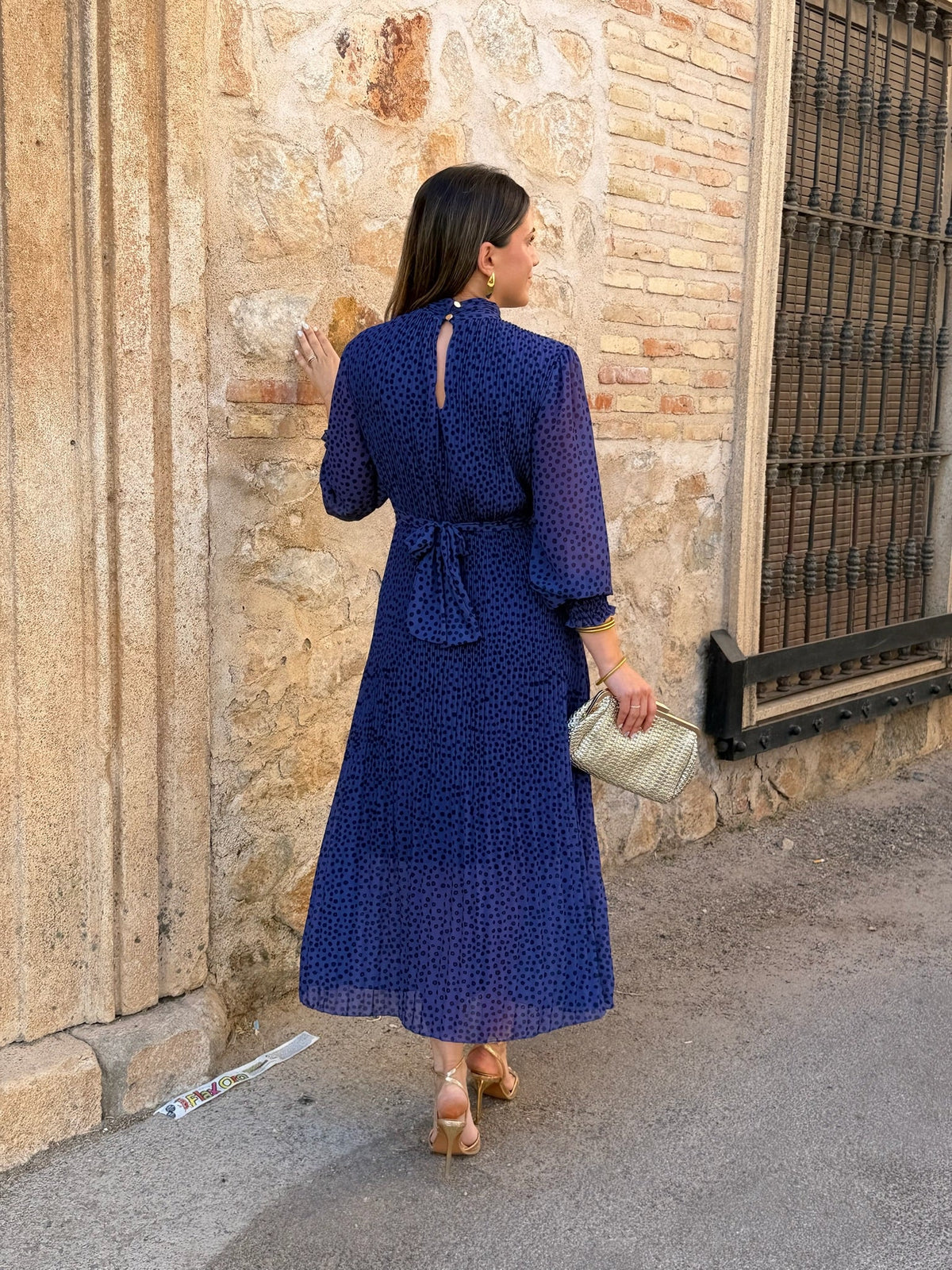 Pilar | Vestido midi de lunares - Azul