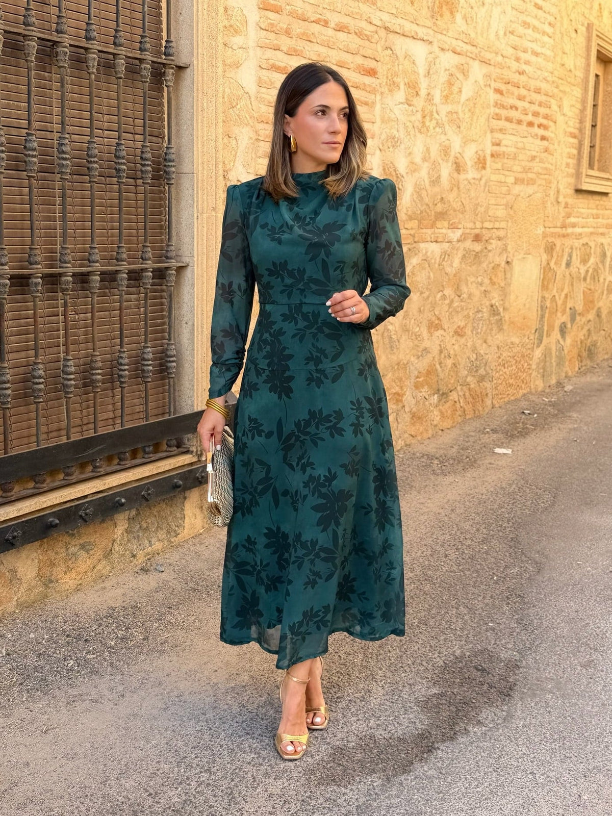 Ana | Vestido midi de gasa estampado - Verde