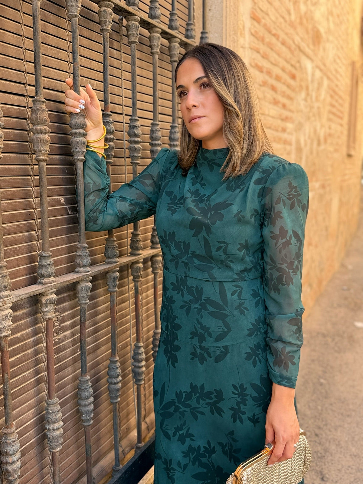 Ana | Vestido midi de gasa estampado - Verde