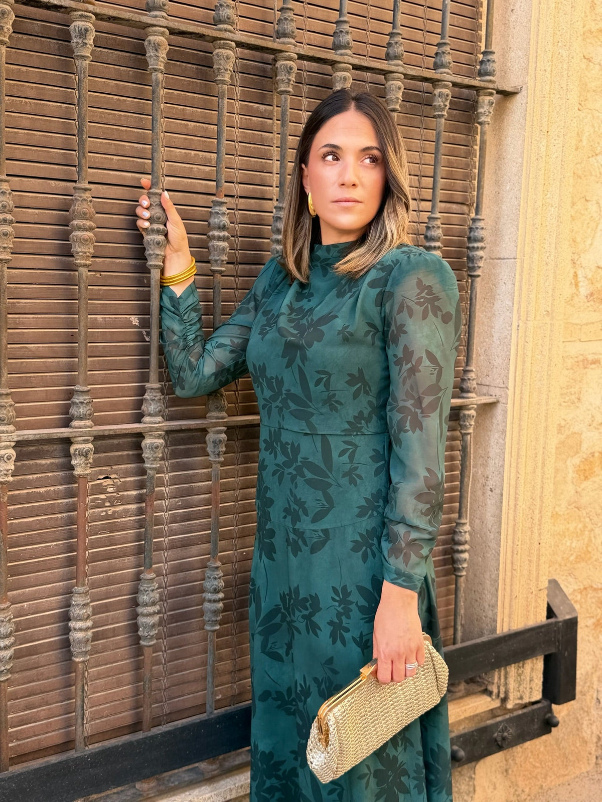 Ana | Vestido midi de gasa estampado - Verde
