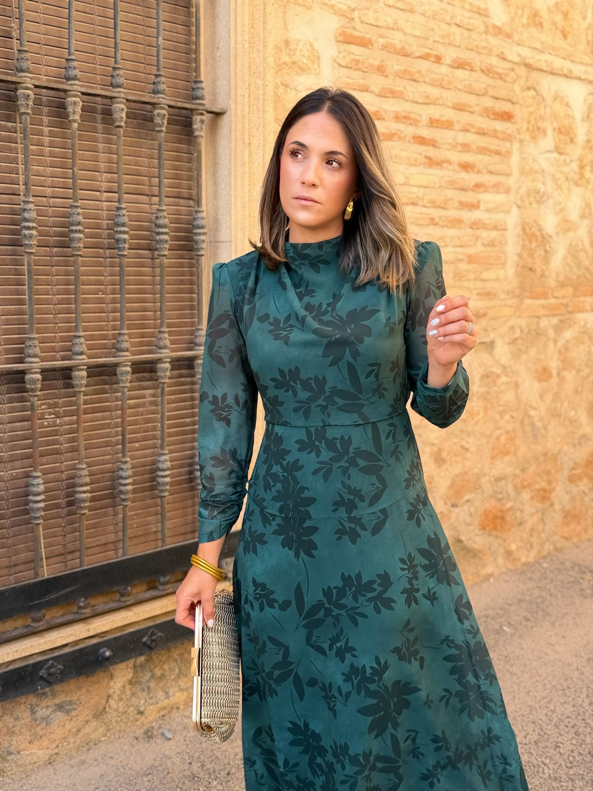 Ana | Vestido midi de gasa estampado - Verde