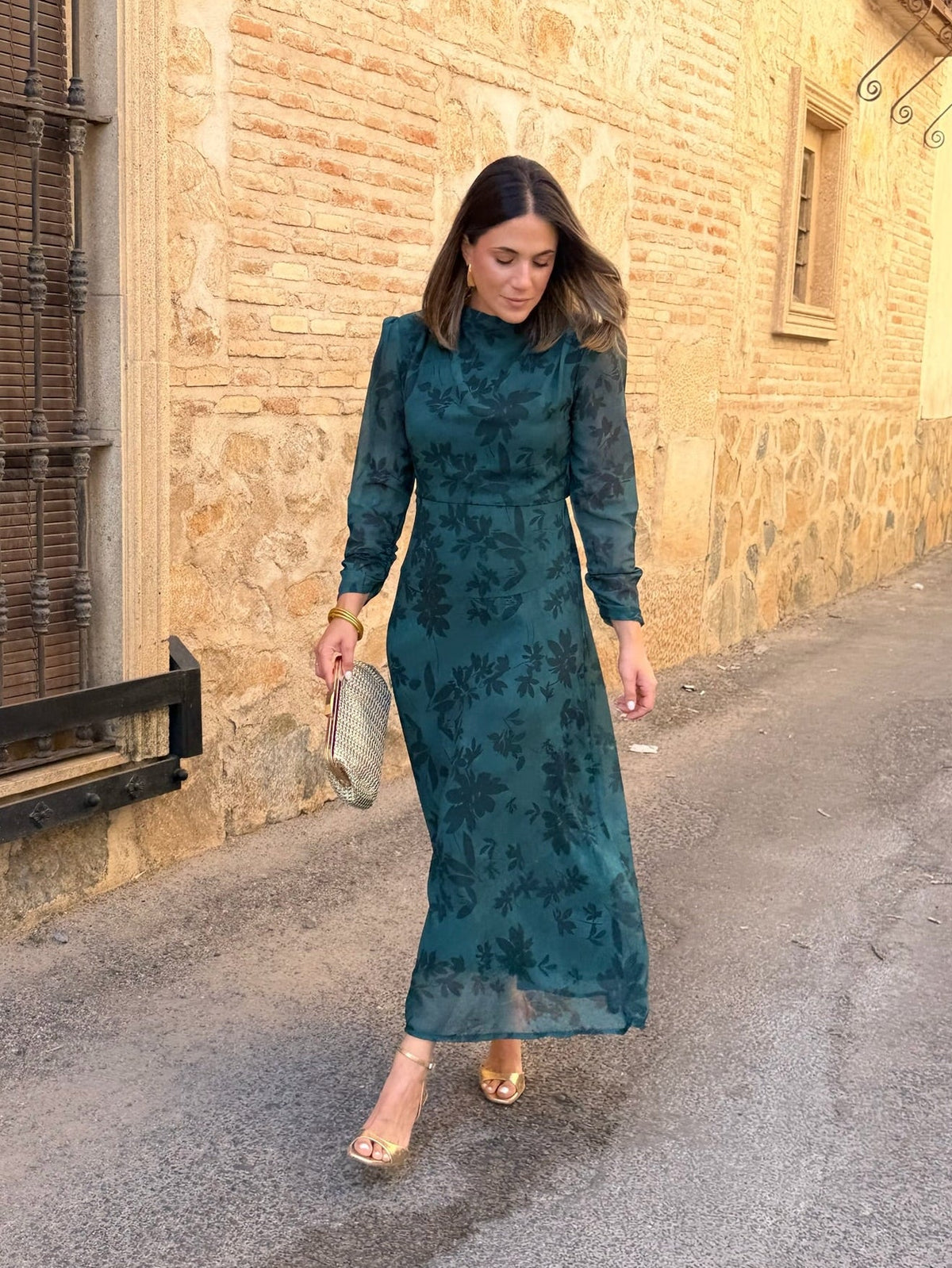 Ana | Vestido midi de gasa estampado - Verde