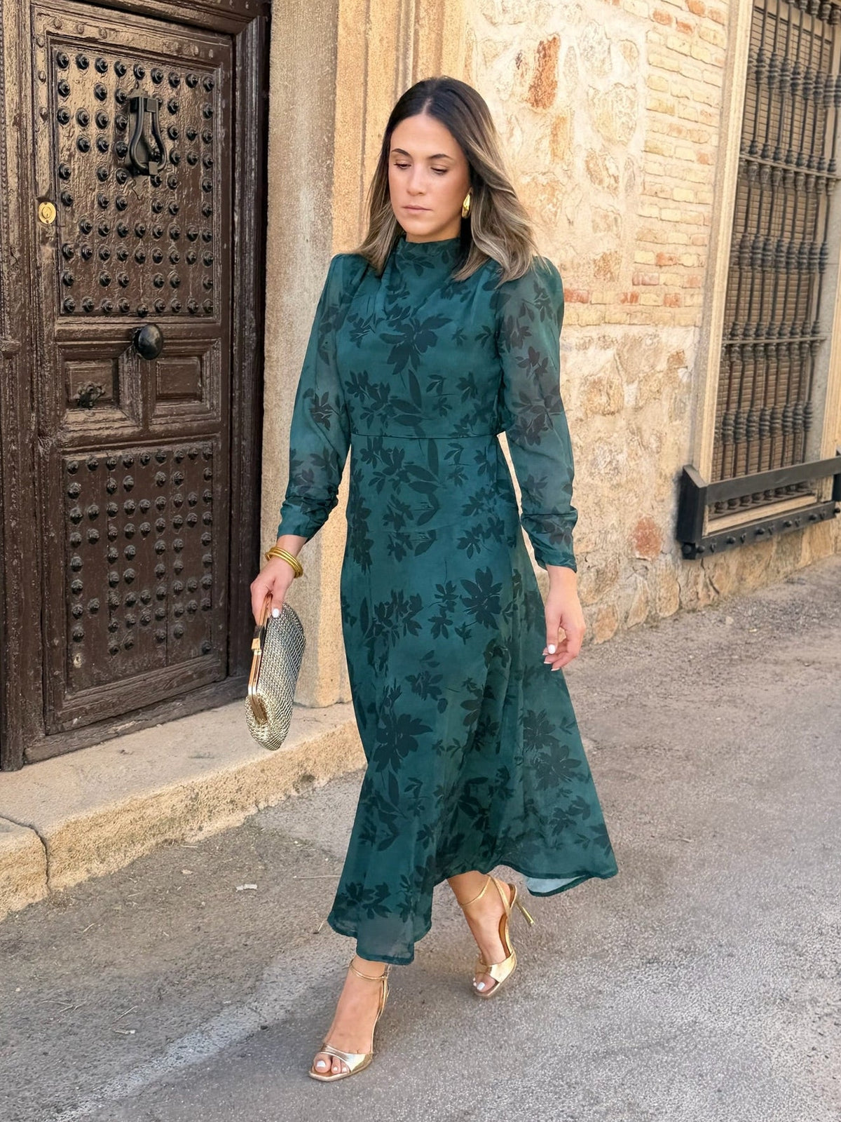 Ana | Vestido midi de gasa estampado - Verde