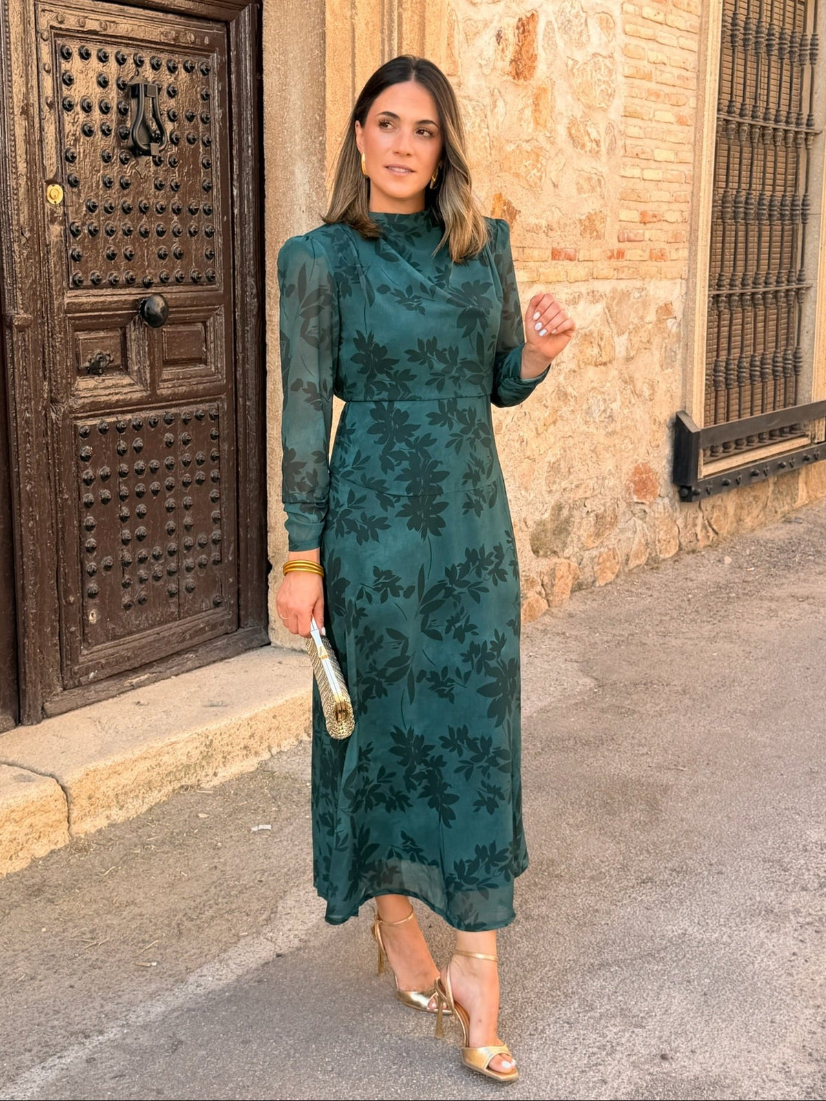 Ana | Vestido midi de gasa estampado - Verde