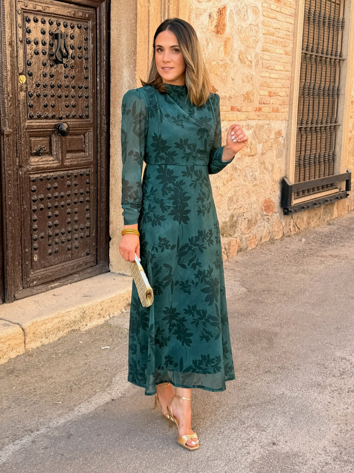 Ana | Vestido midi de gasa estampado - Verde