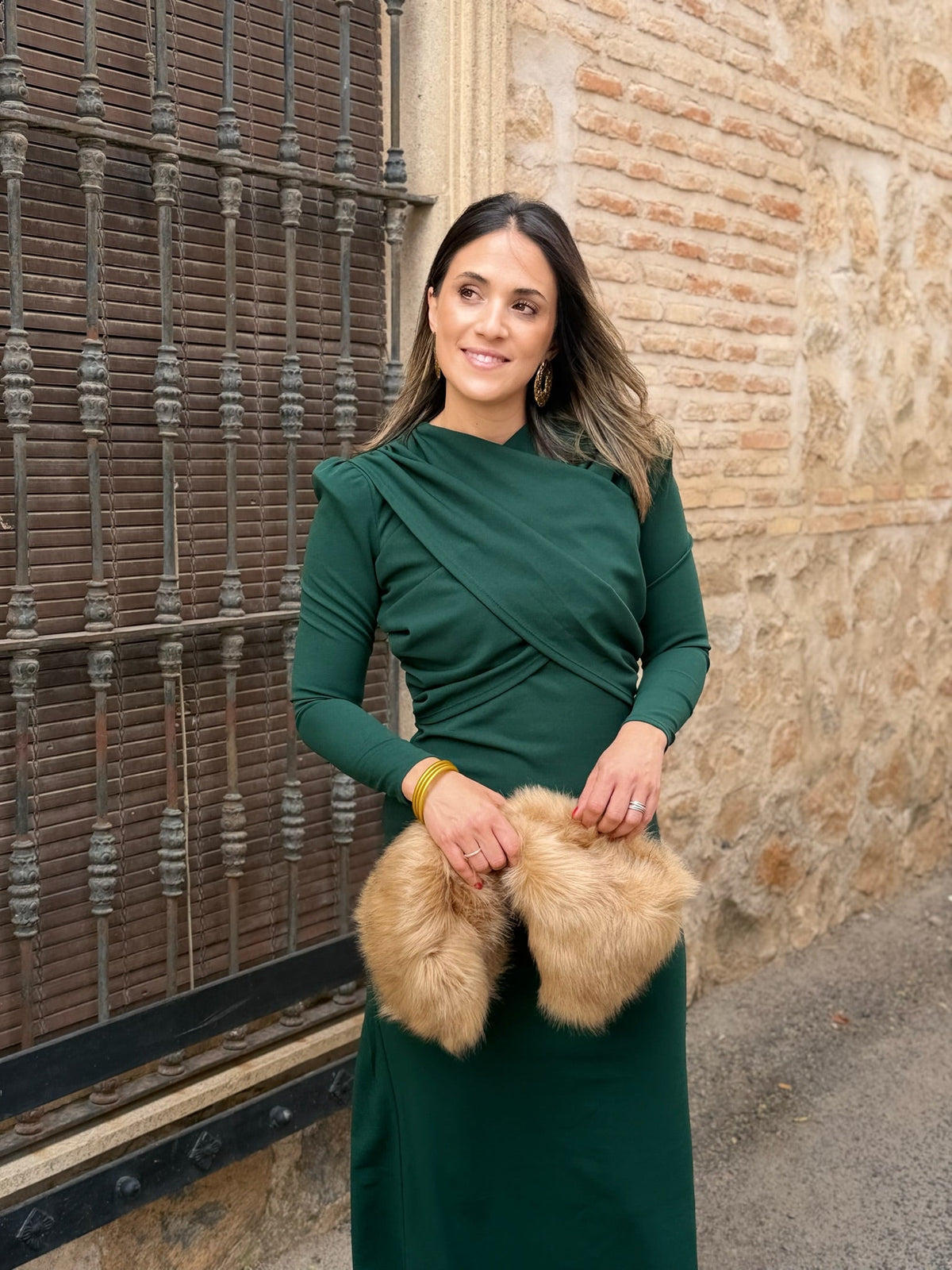 Lucía | Vestido midi drapeado - Verde botella