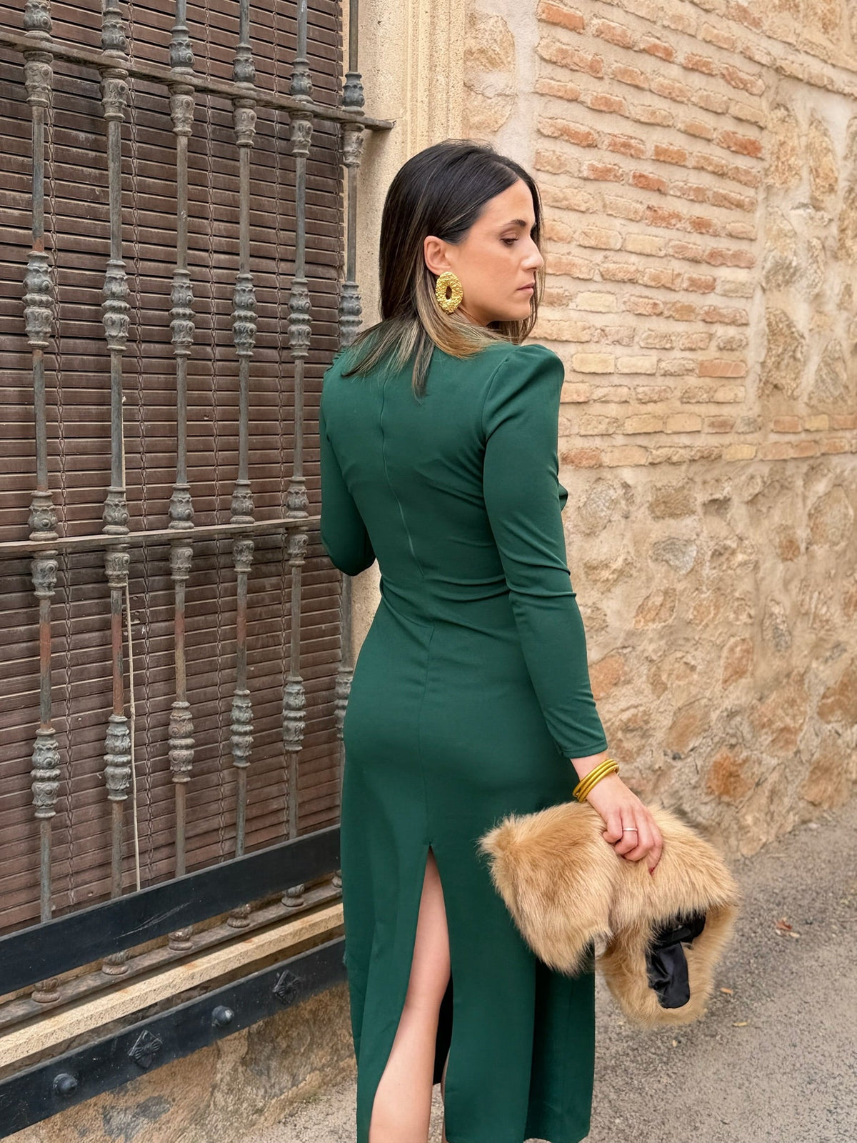 Lucía | Vestido midi drapeado - Verde botella
