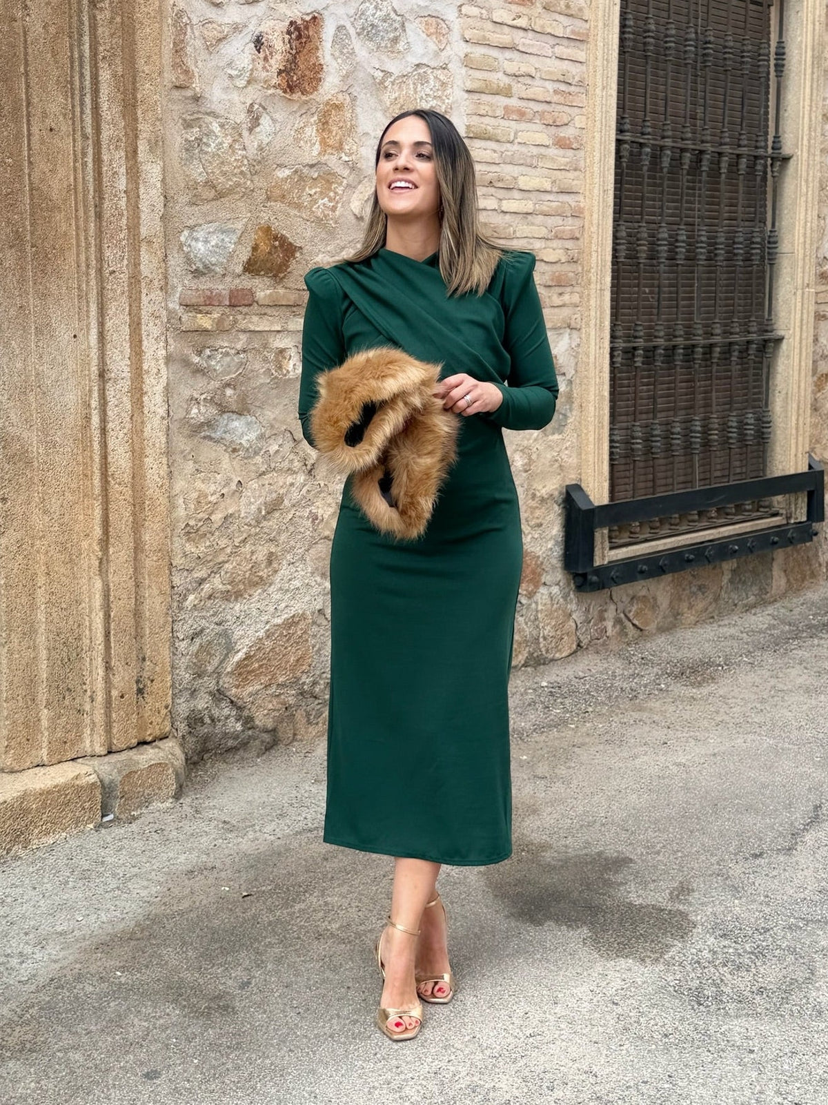 Lucía | Vestido midi drapeado - Verde botella