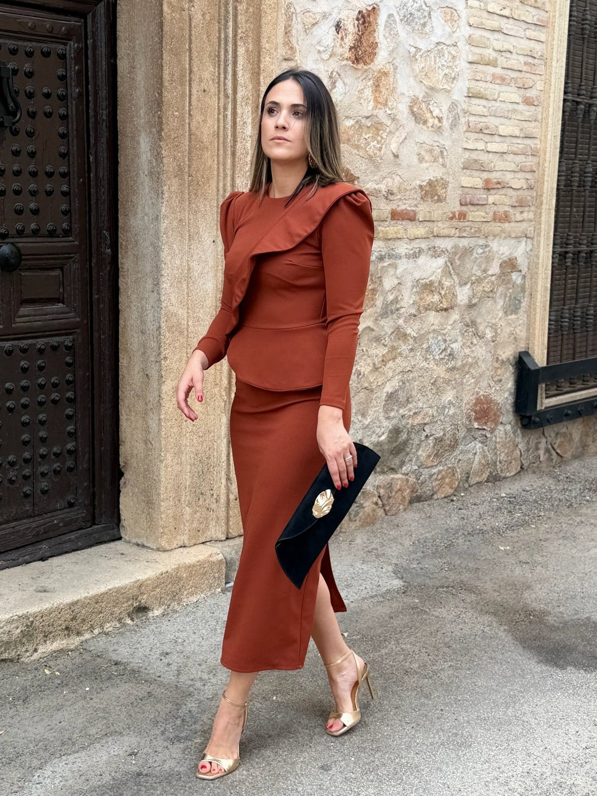 Marta | Vestido midi con volante - Teja