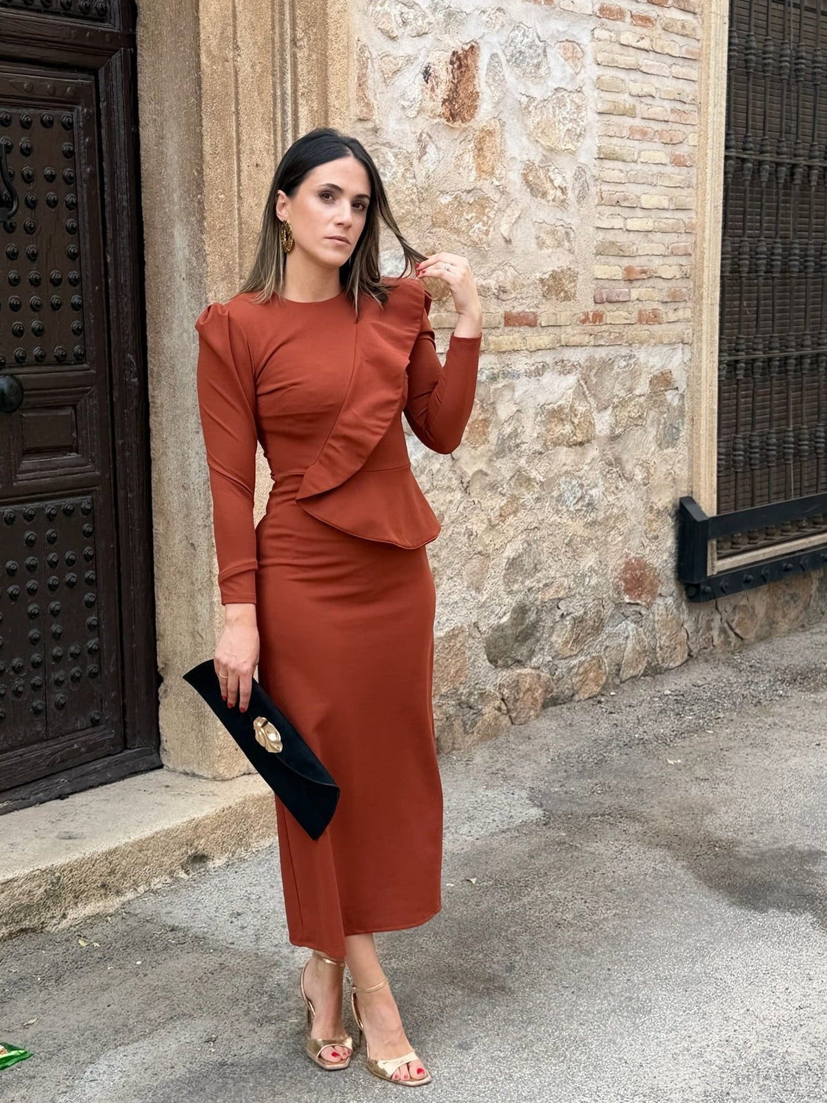 Marta | Vestido midi con volante - Teja