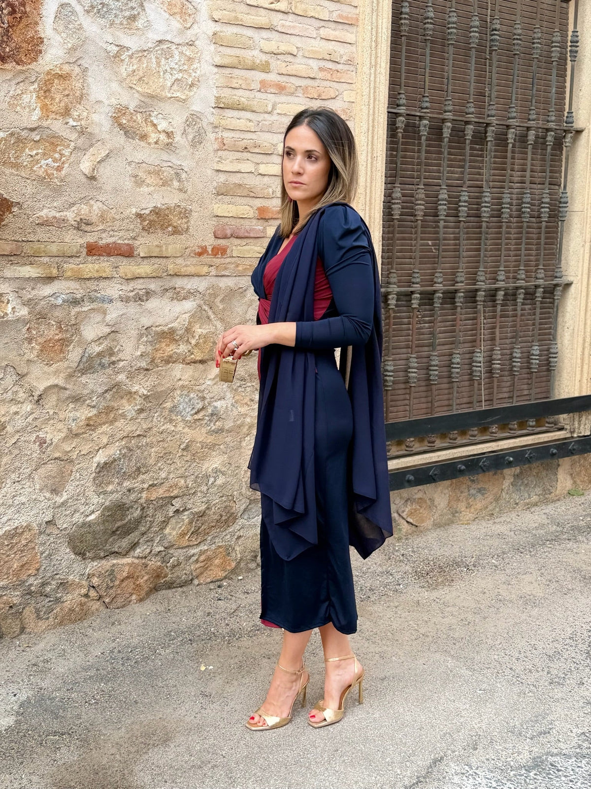 Carmen | Vestido midi bicolor - Azul marino y burdeos