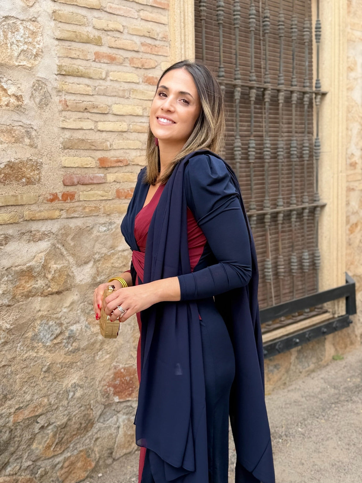 Carmen | Vestido midi bicolor - Azul marino y burdeos