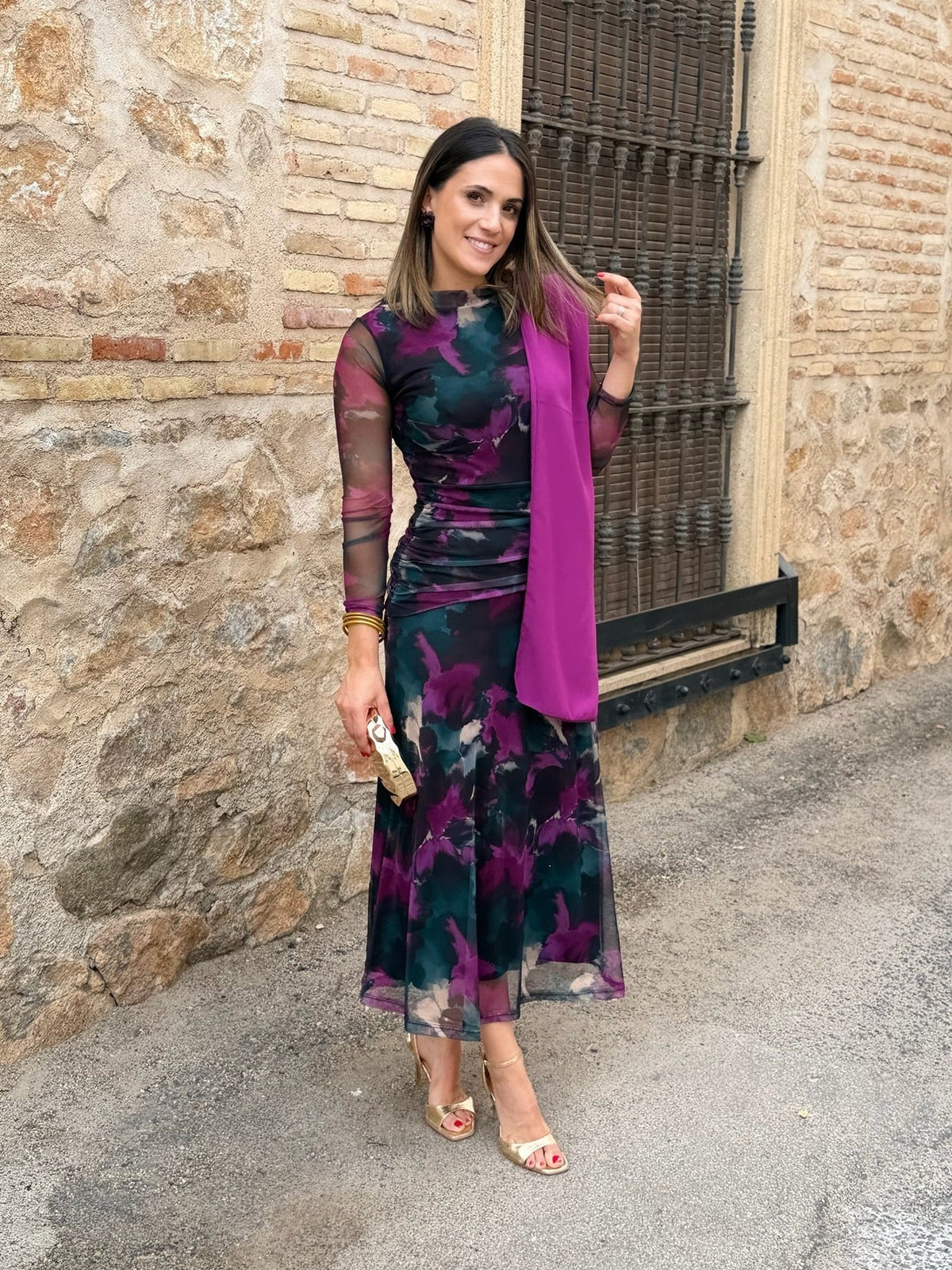 Raquel | Vestido midi de tul - Estampado buganvilla