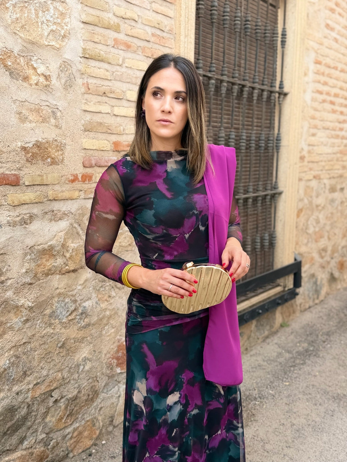 Raquel | Vestido midi de tul - Estampado buganvilla