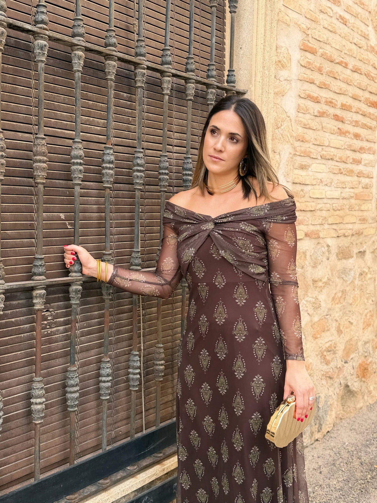 Inés | Vestido de tul con escote bardot - Chocolate