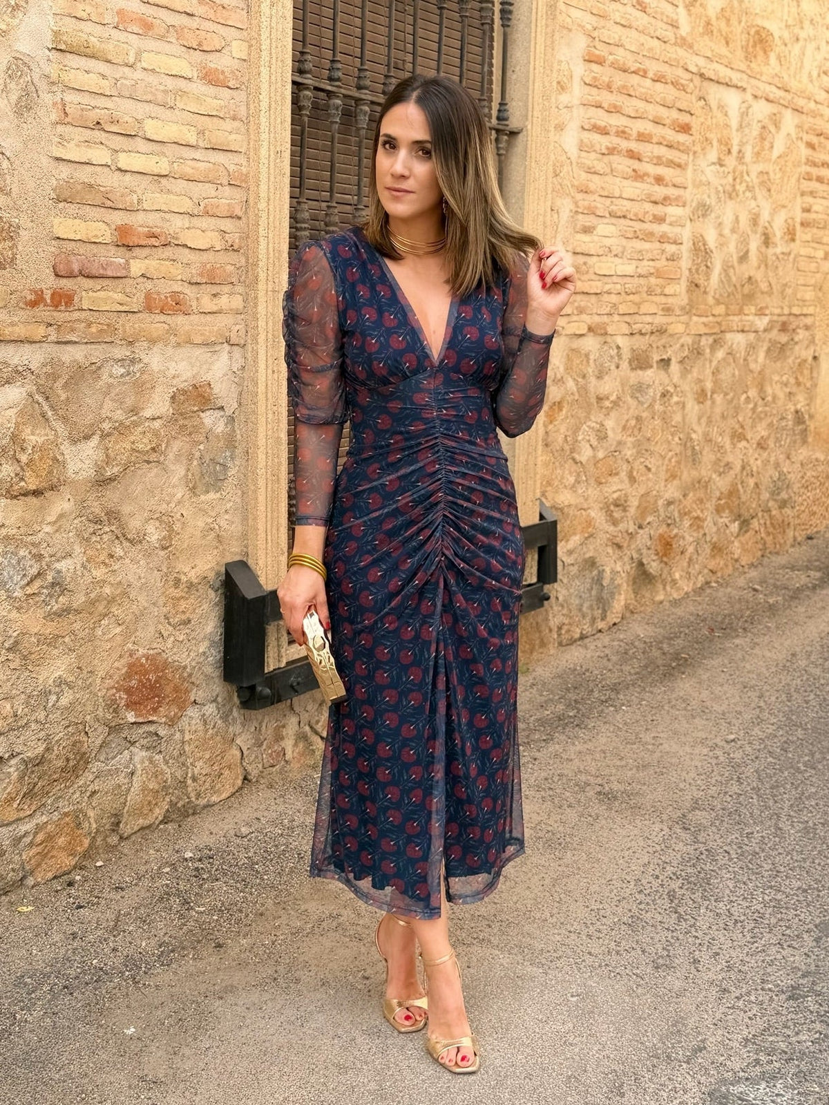 Silvia | Vestido midi de tul - Azul marino y burdeos