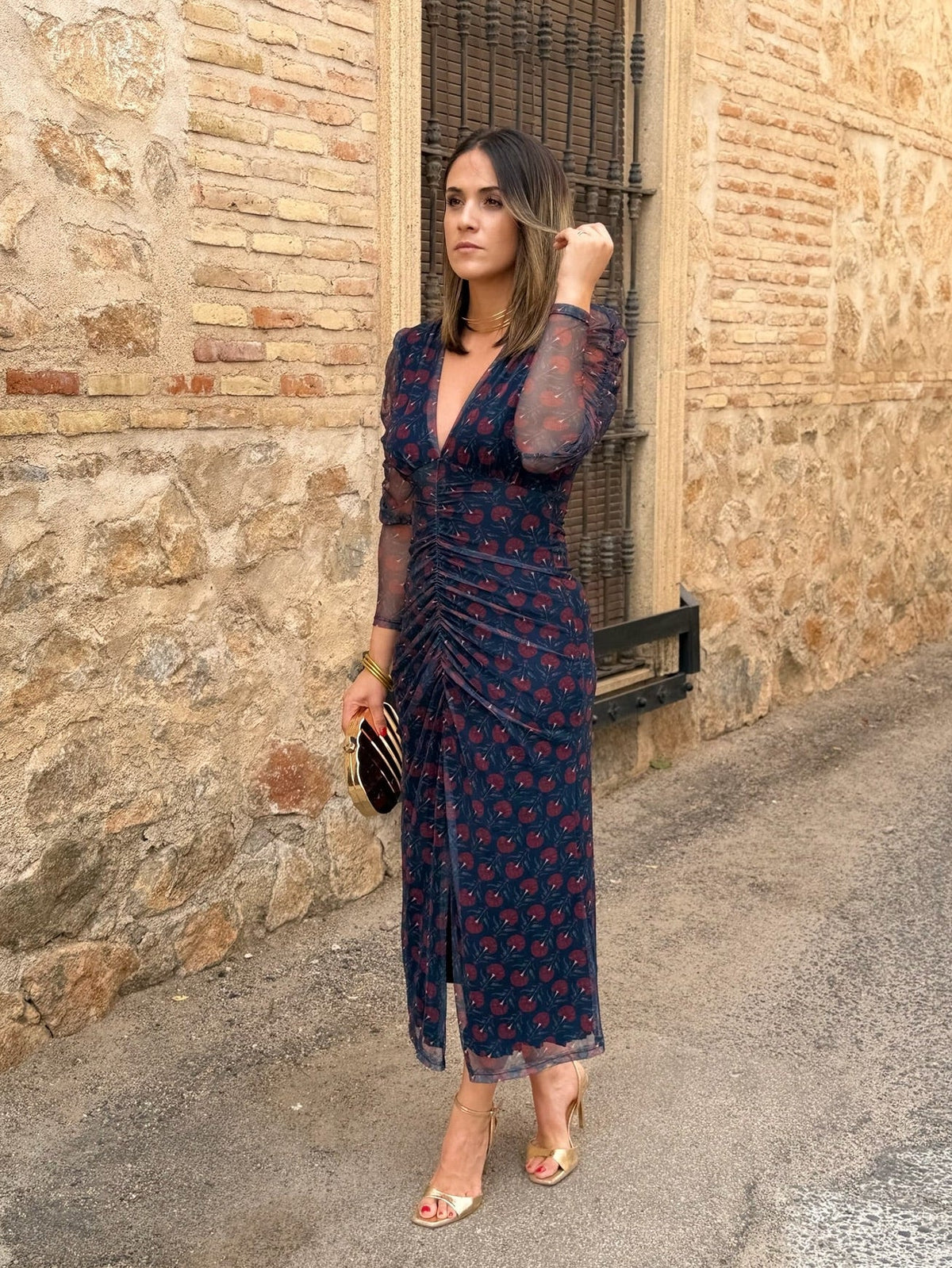 Silvia | Vestido midi de tul - Azul marino y burdeos