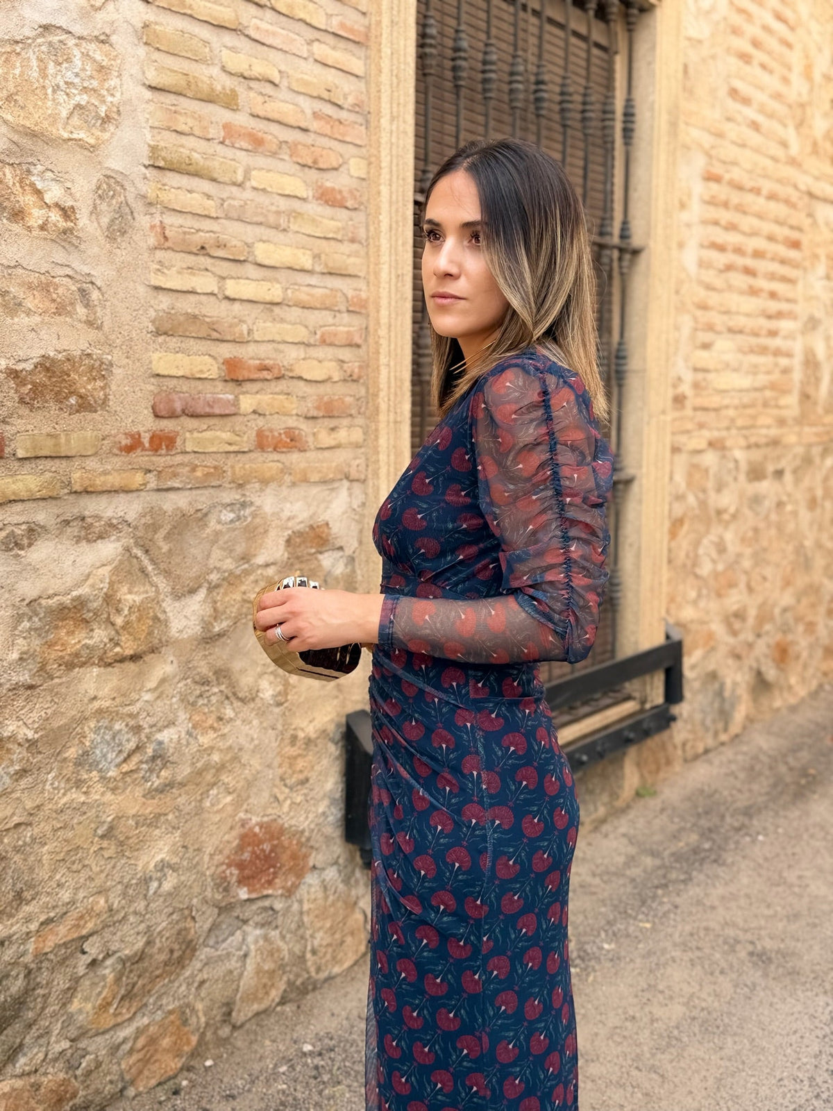 Silvia | Vestido midi de tul - Azul marino y burdeos