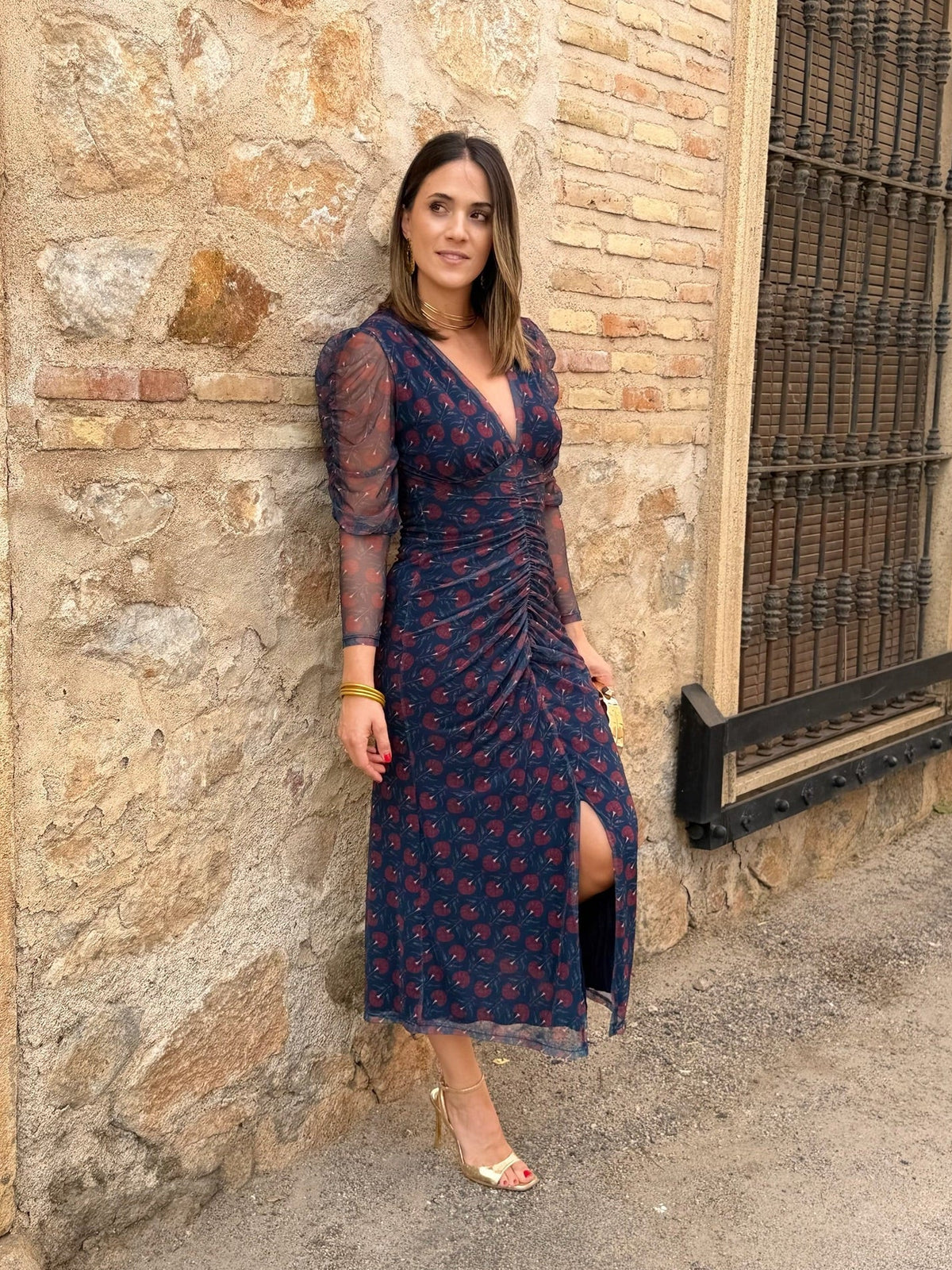 Silvia | Vestido midi de tul - Azul marino y burdeos