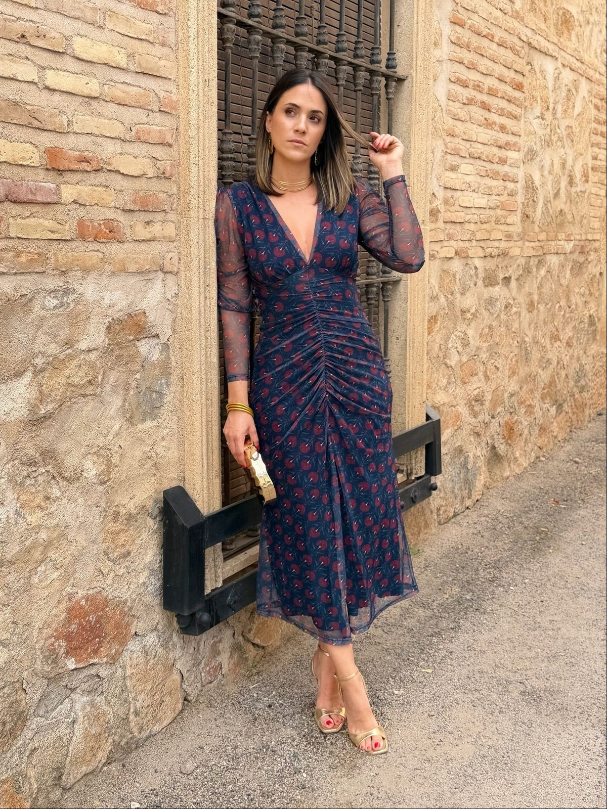 Silvia | Vestido midi de tul - Azul marino y burdeos