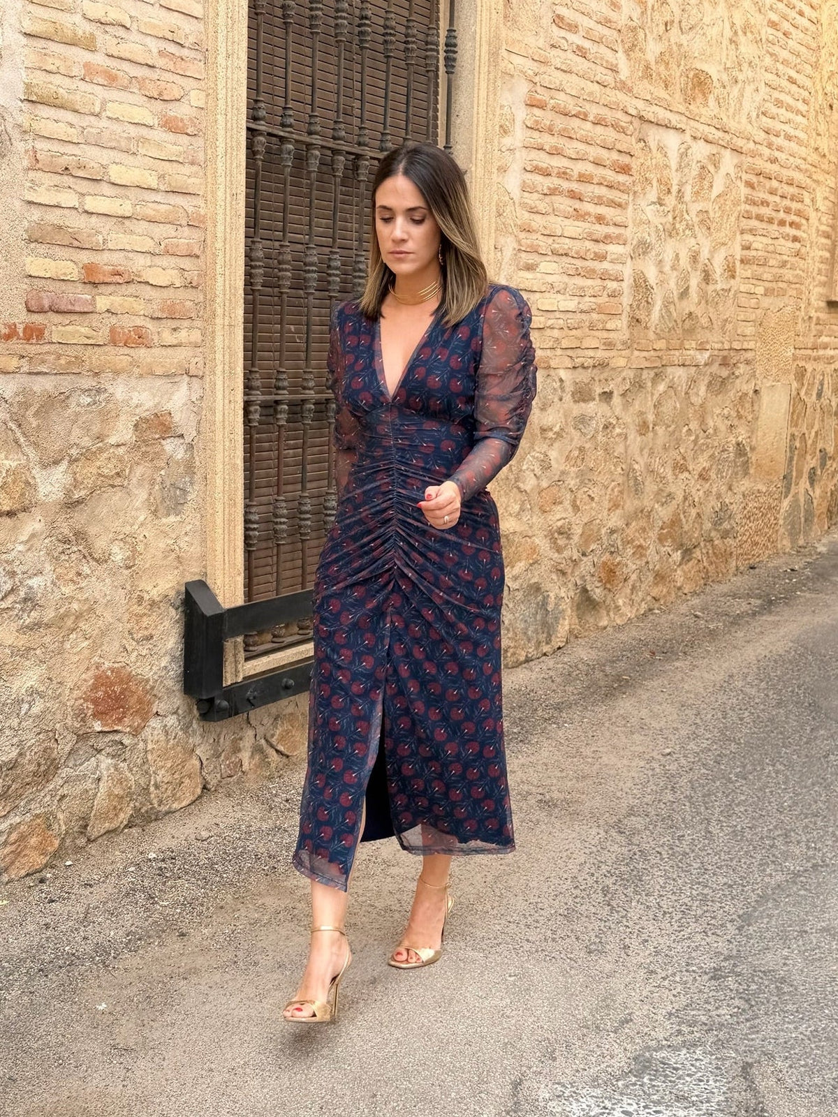Silvia | Vestido midi de tul - Azul marino y burdeos