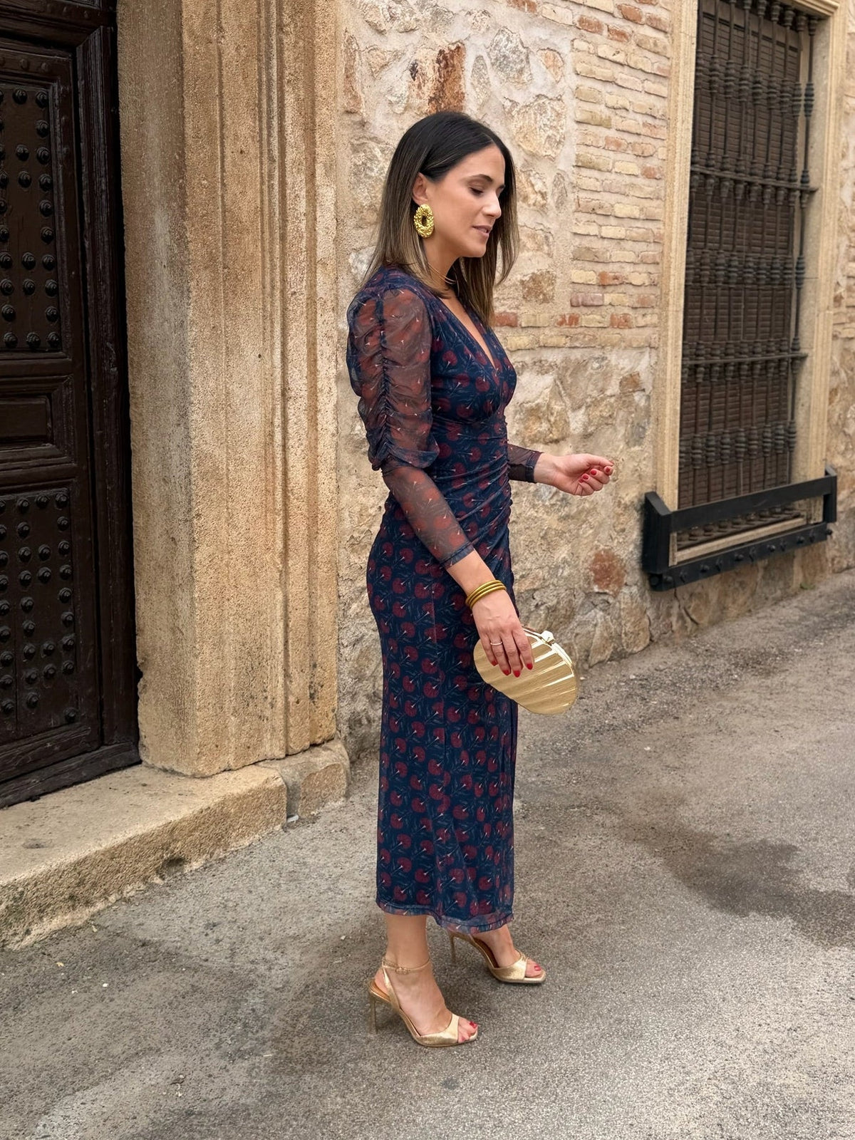 Silvia | Vestido midi de tul - Azul marino y burdeos