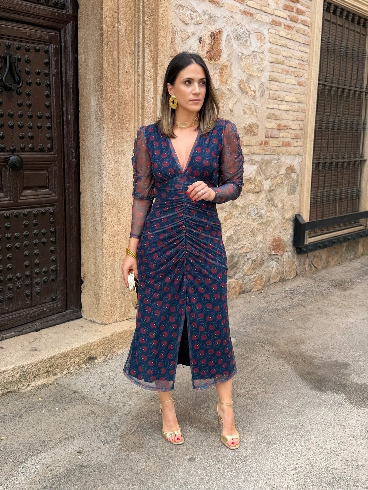 Silvia | Vestido midi de tul - Azul marino y burdeos