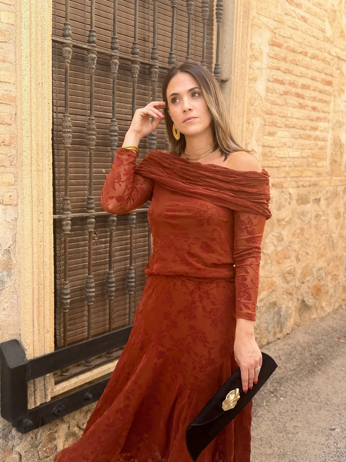 Paula | Conjunto de top y falda - Teja