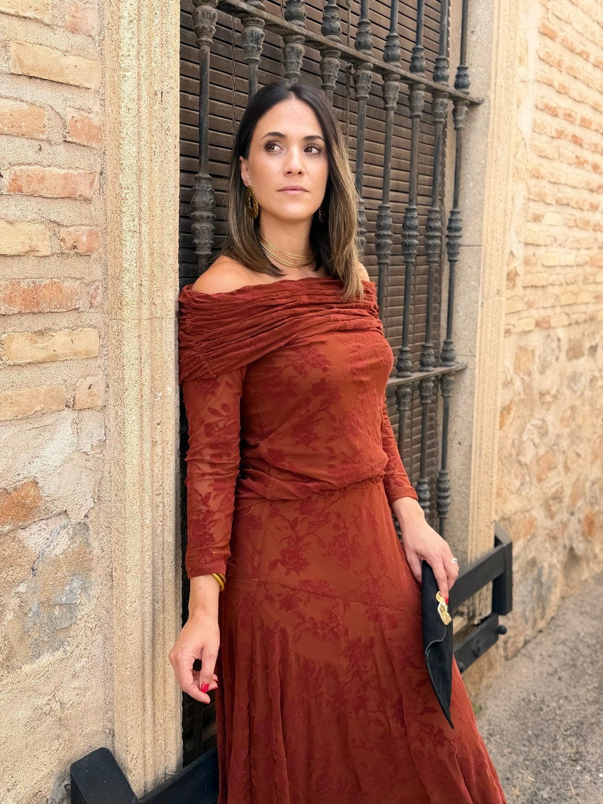 Paula | Conjunto de top y falda - Teja