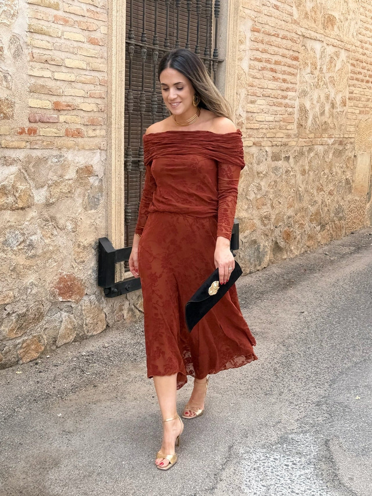 Paula | Conjunto de top y falda - Teja