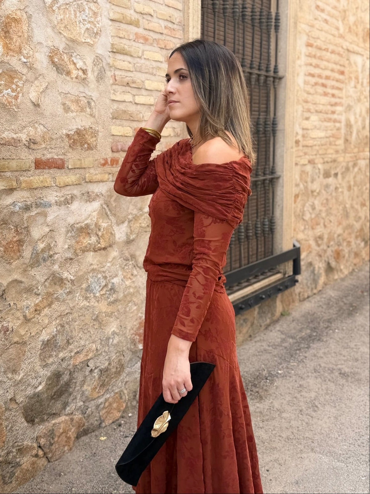 Paula | Conjunto de top y falda - Teja
