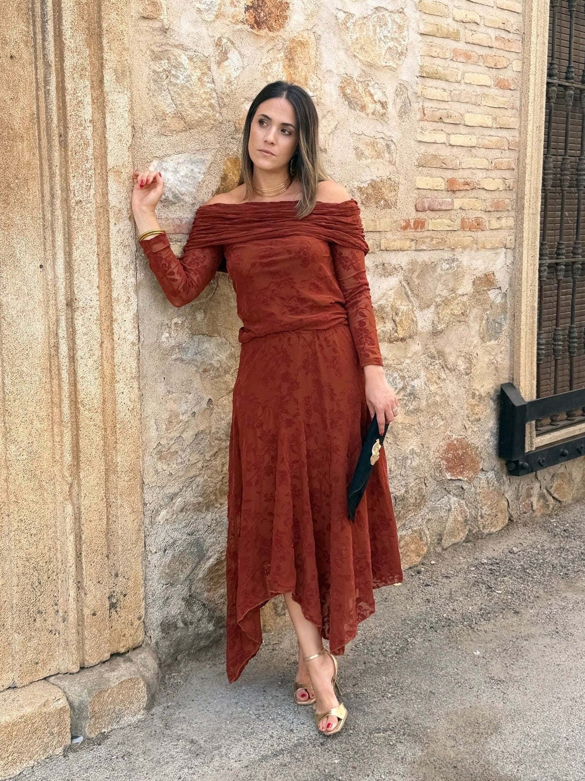 Paula | Conjunto de top y falda - Teja