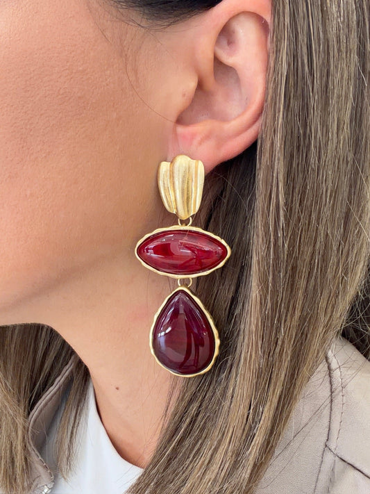 Montse | Pendientes largos - Granate y dorado